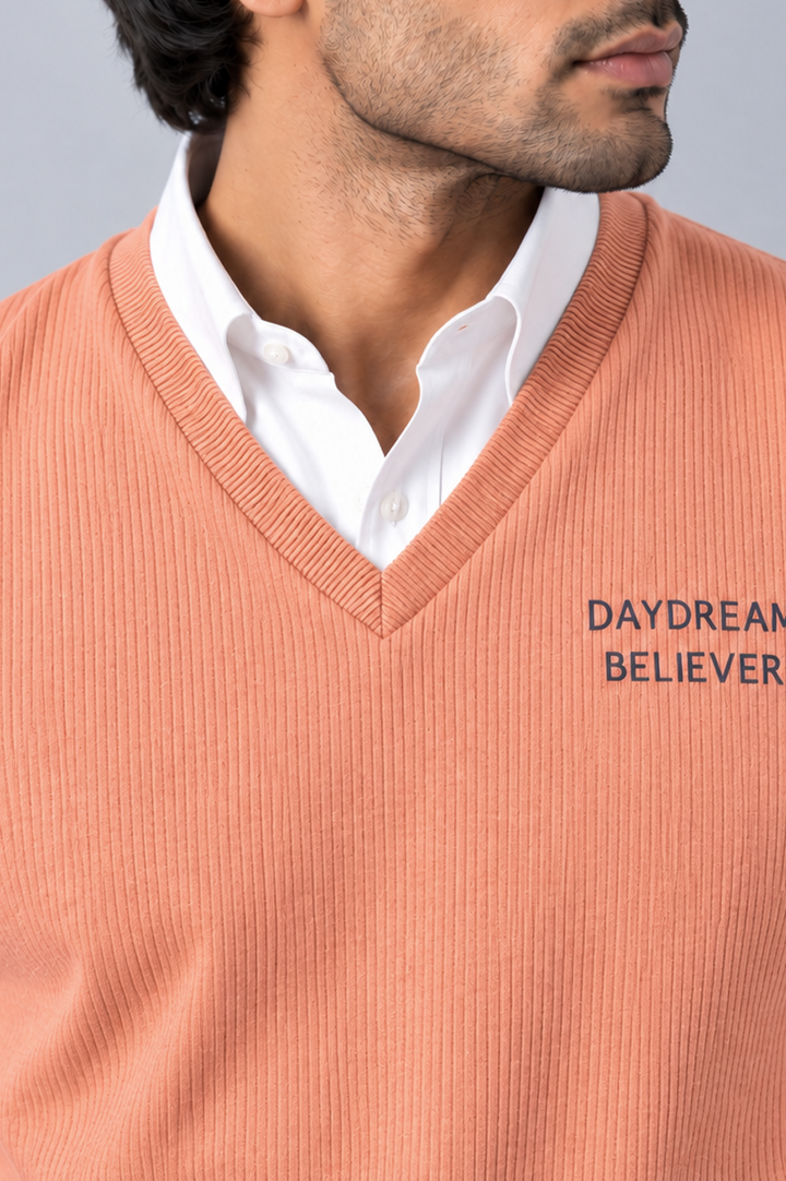 Coral Drift Ribbed Sweater