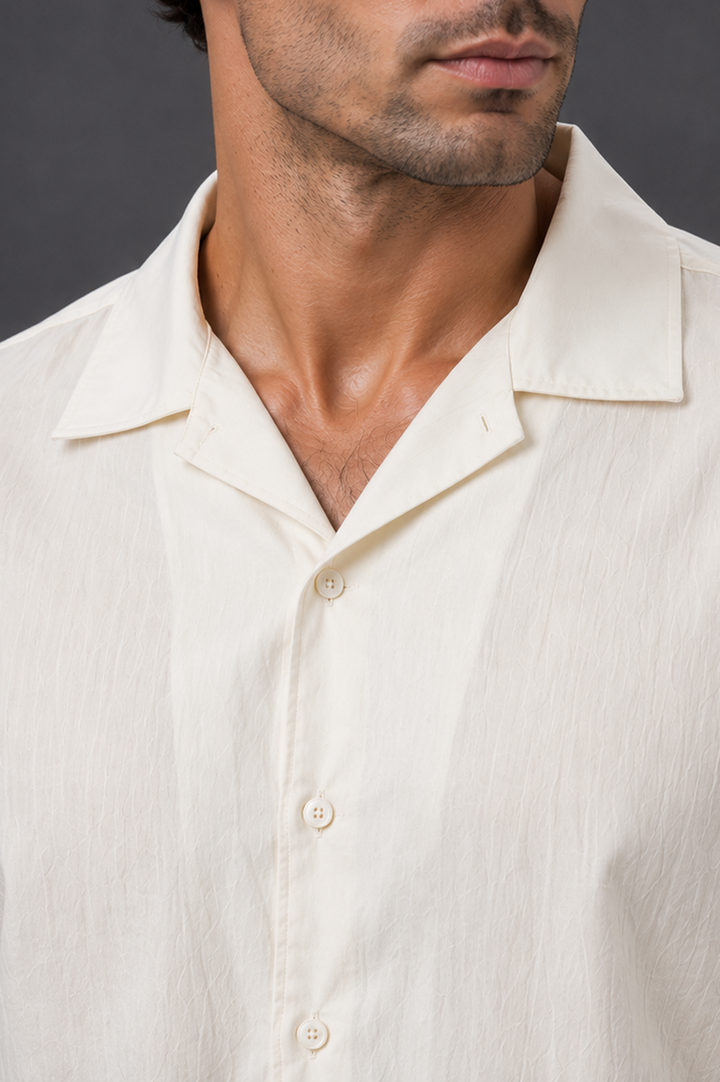 Textured Ivory Cuban Shirt