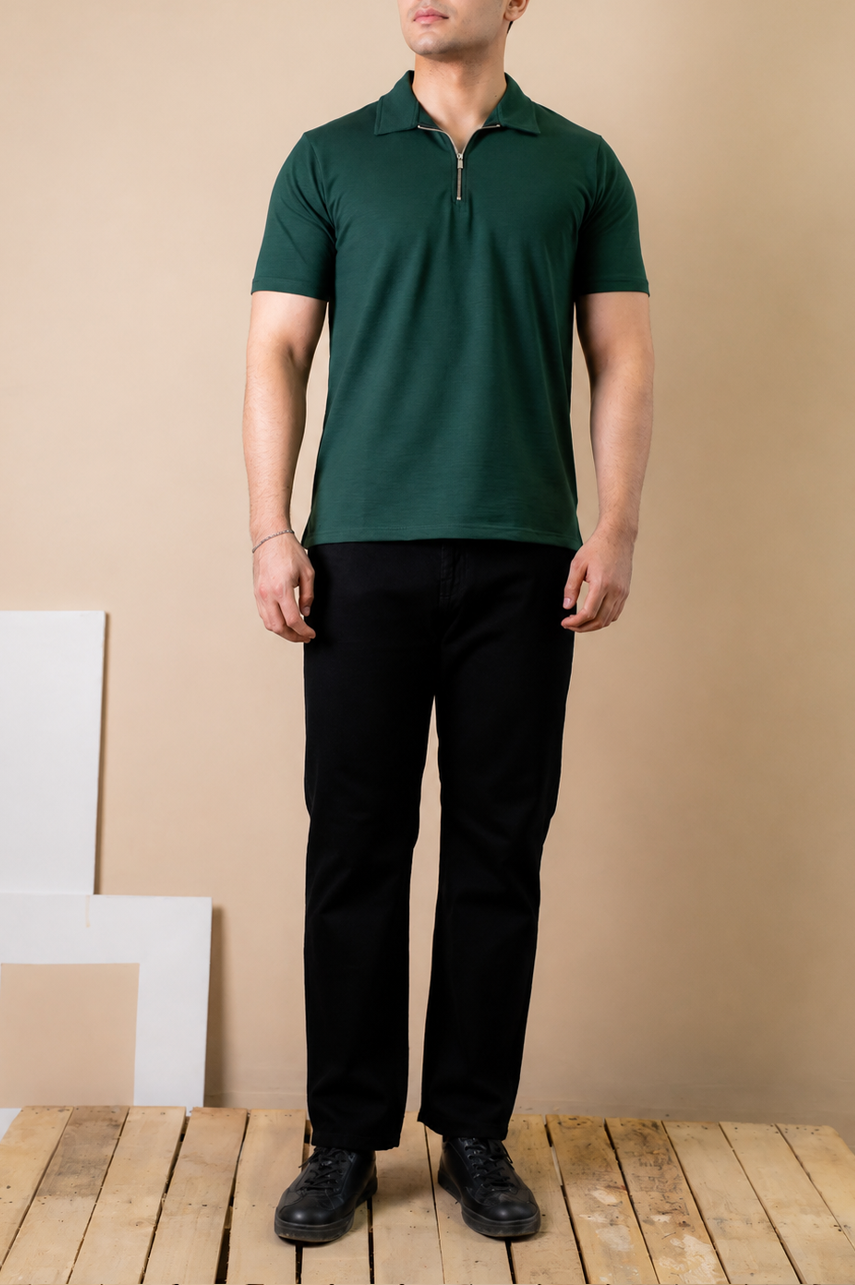 Green Forest Regular Zip Polo