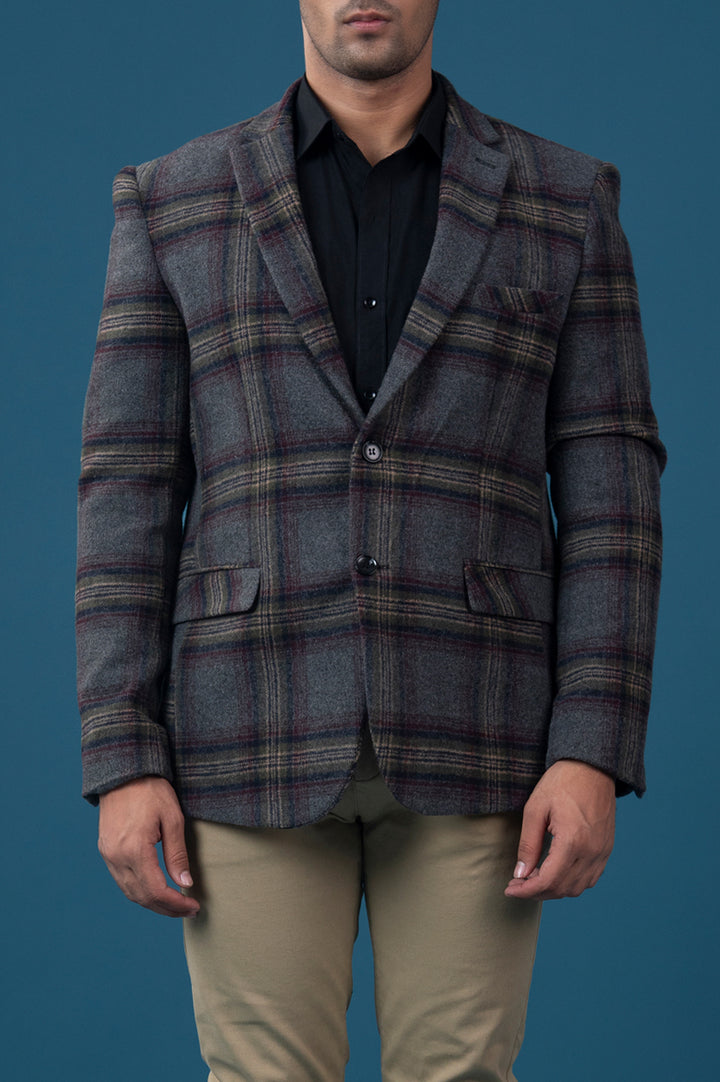 Heavy Wool Outerwear Checkered Blazer