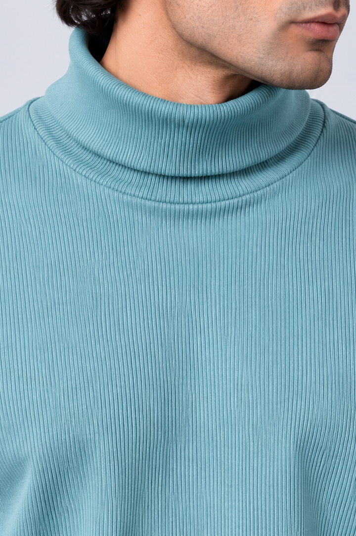 Aqua Ribbed Turtle-Neck