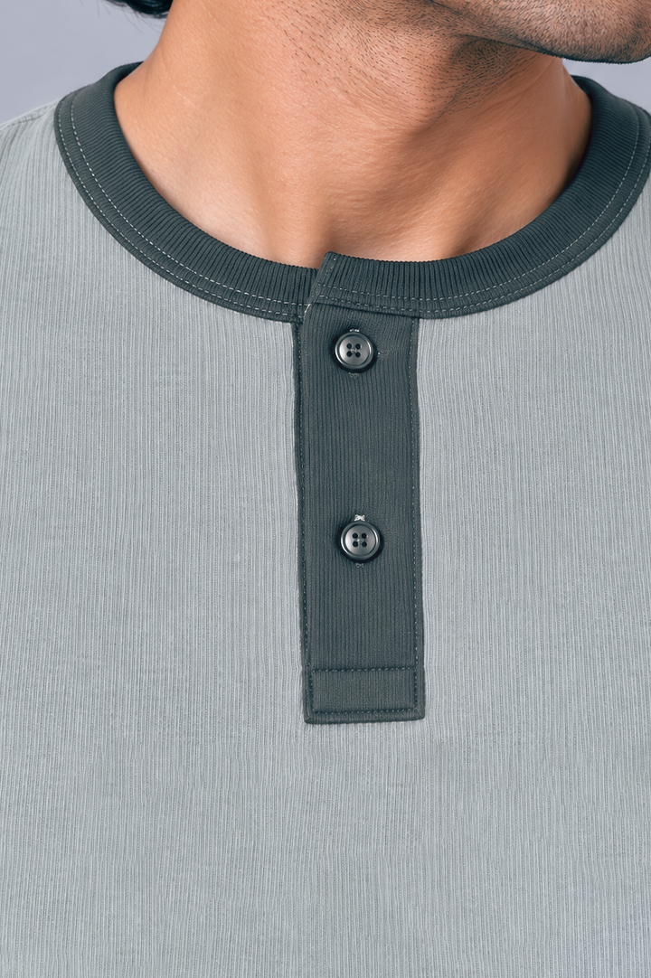 Contrast Stitch Rib Henley
