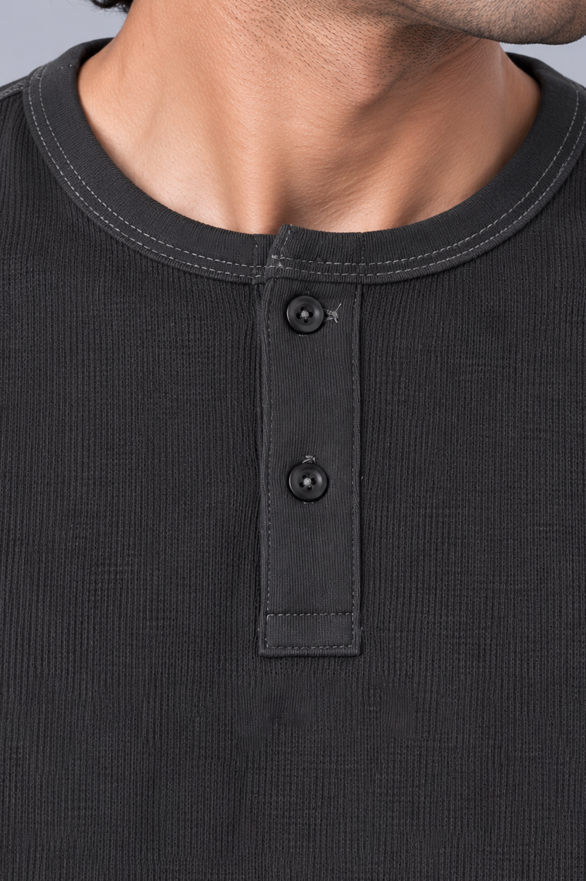 Contrast Stitch Rib Henley