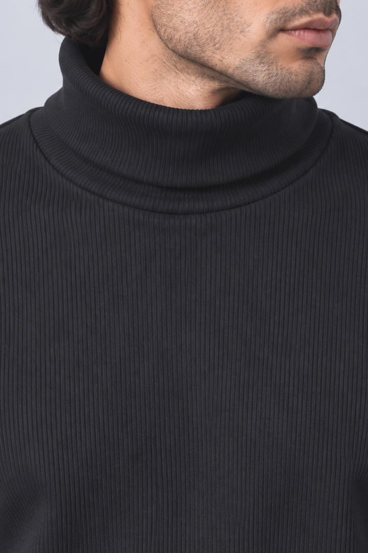 Midnight Ribbed Turtle-Neck