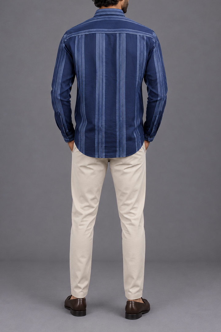 Navy Vertical Stripe Shirt