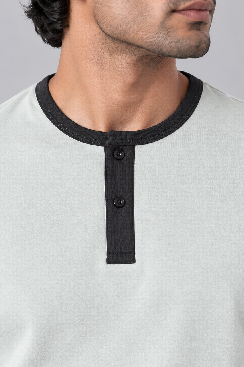 Raglan Contrast Henley Sweatshirt