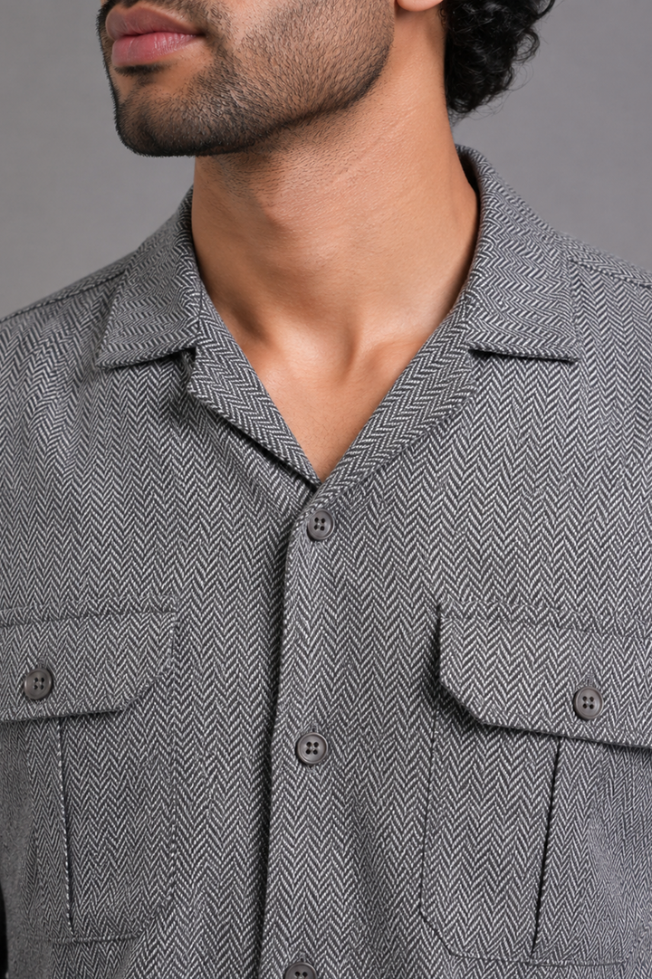 Grey Herringbone Utility Shirt