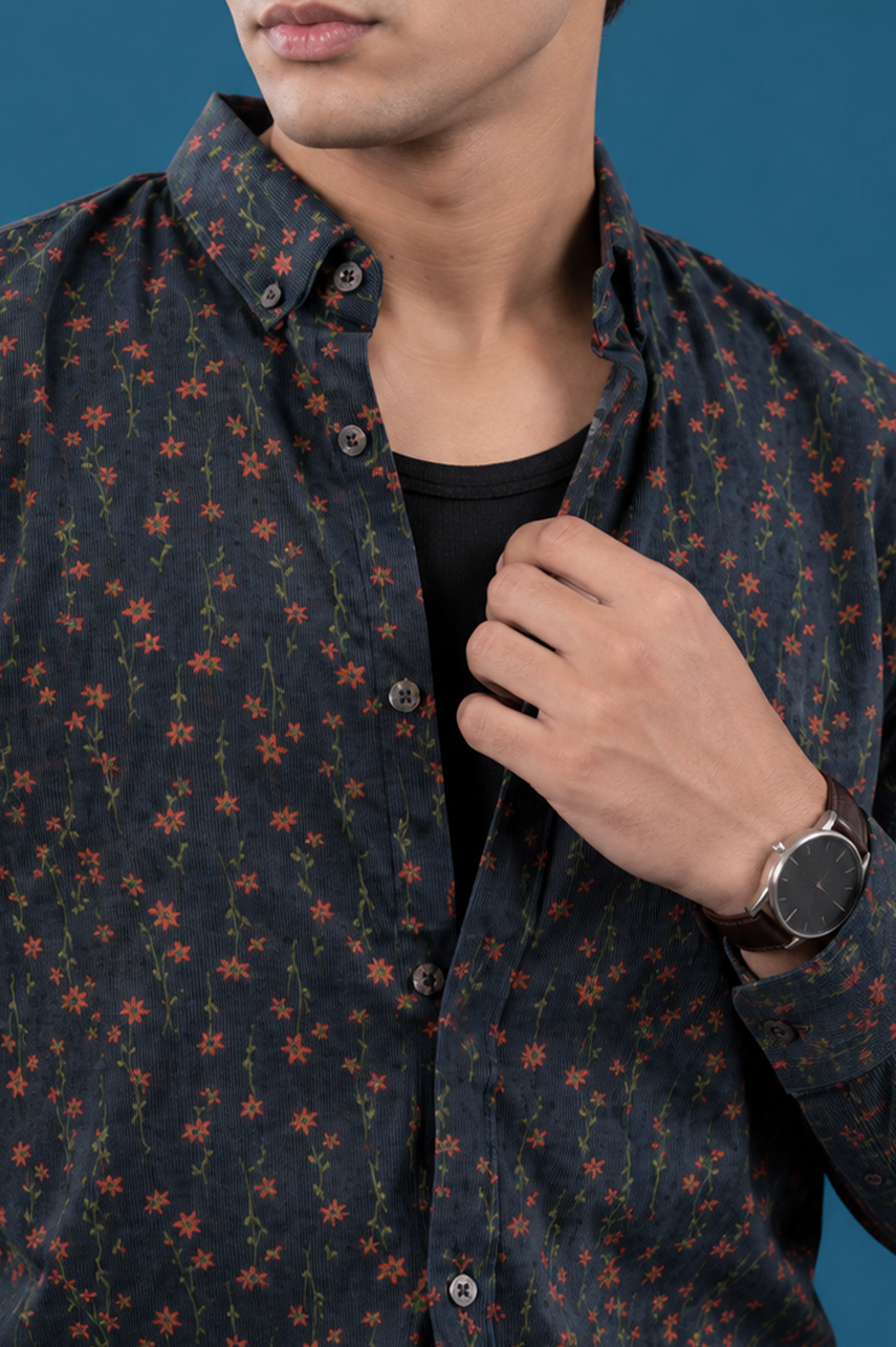 Corduroy Floral Printed Shirt