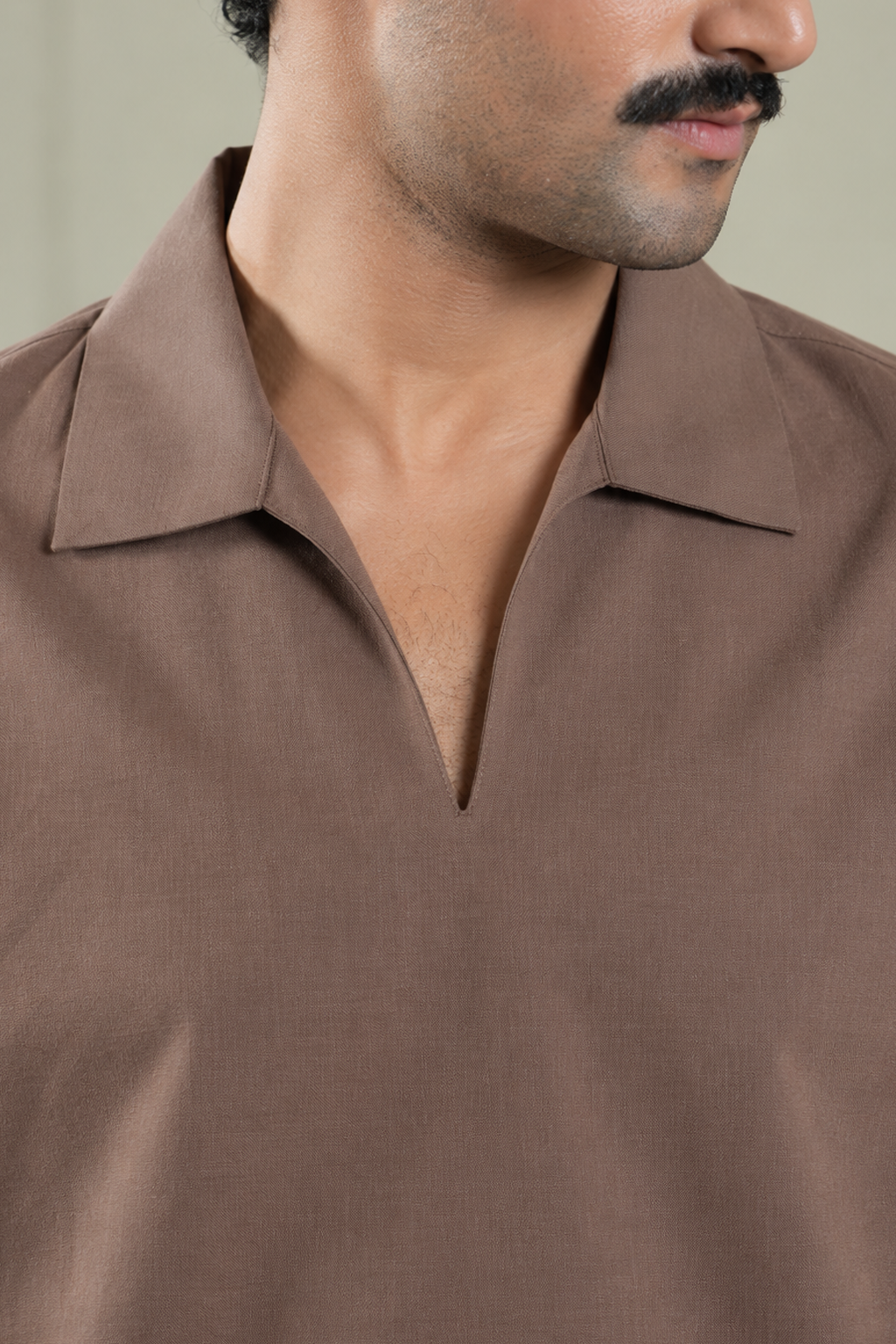 Mocha Notch-Collar Shirt