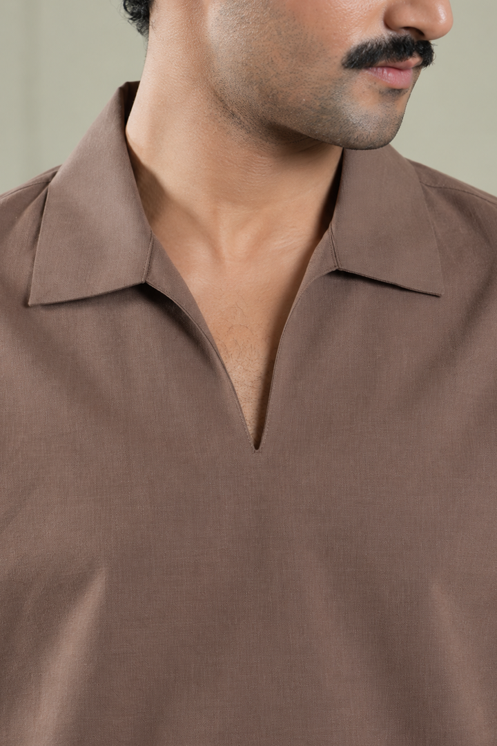 Mocha Notch-Collar Shirt