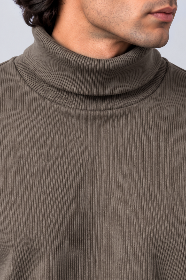 Mocha Ribbed Turtle-Neck
