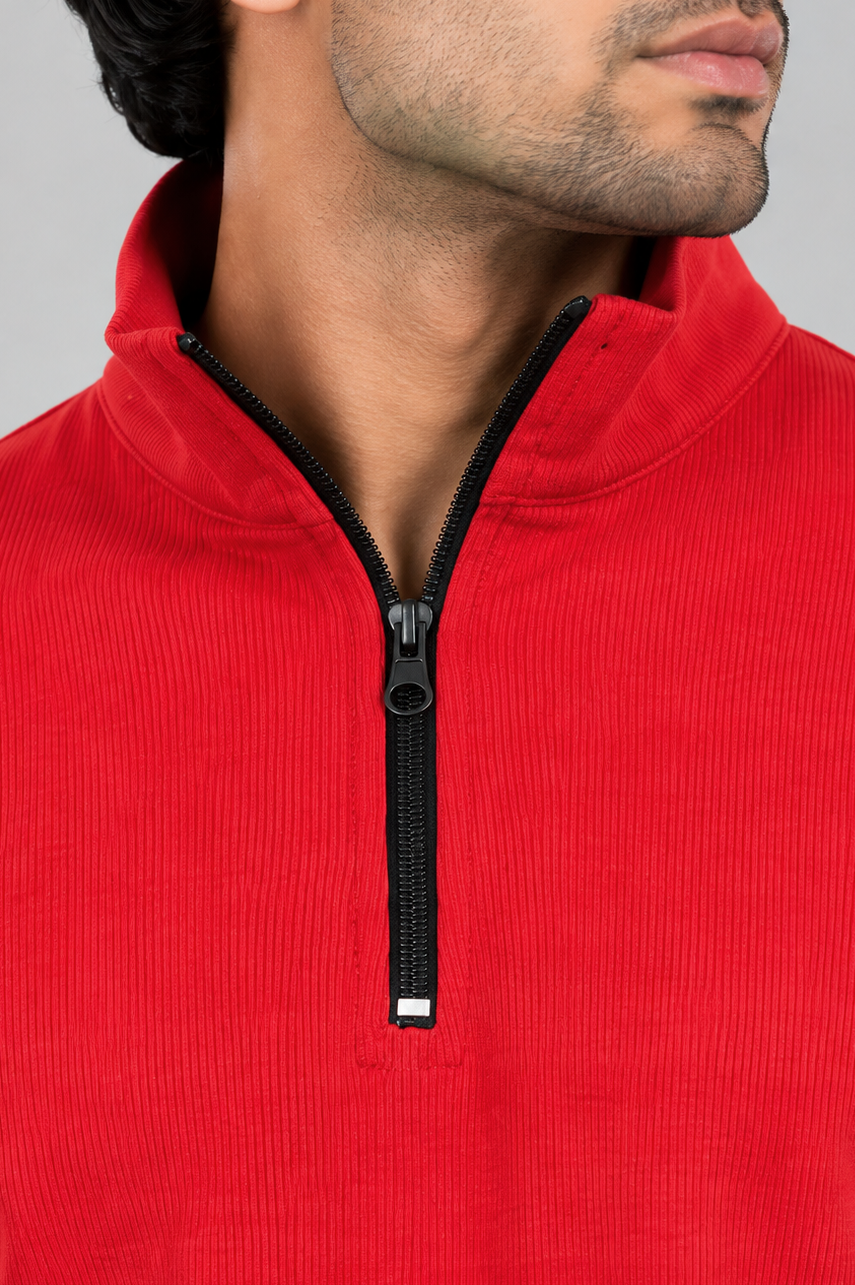 Ribbed Red Mock Neck