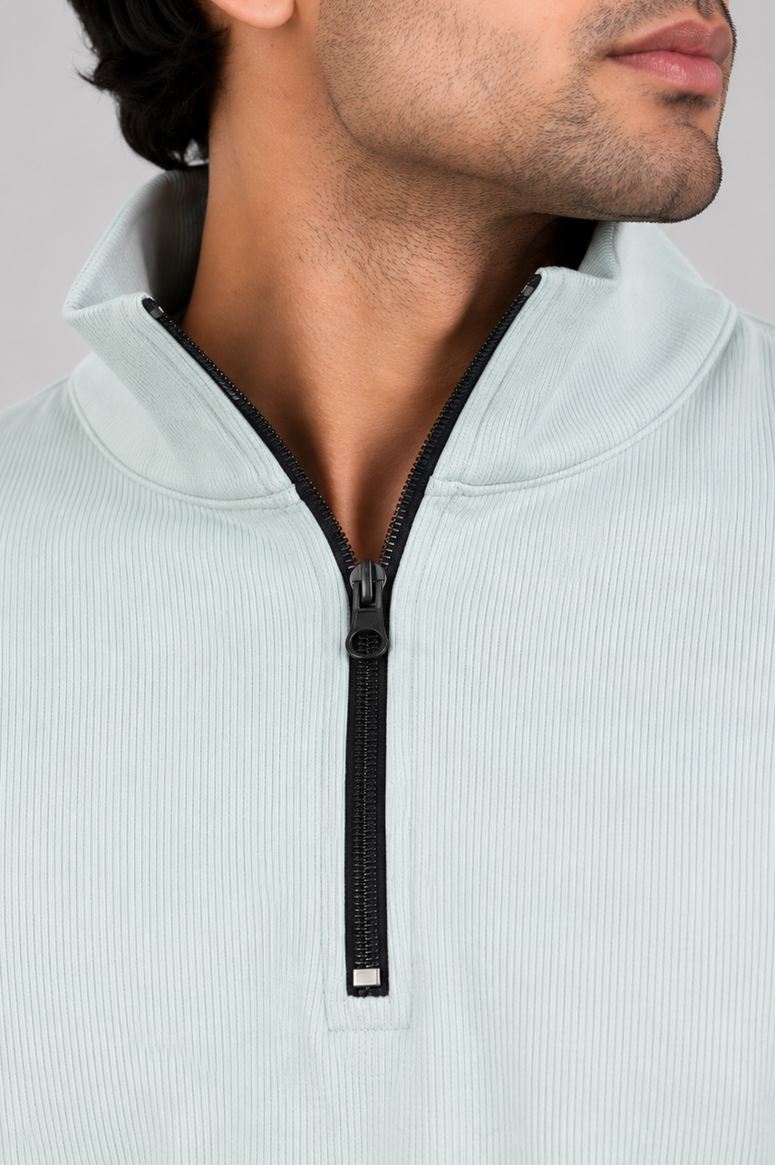 Ribbed Ice Blue Mock Neck