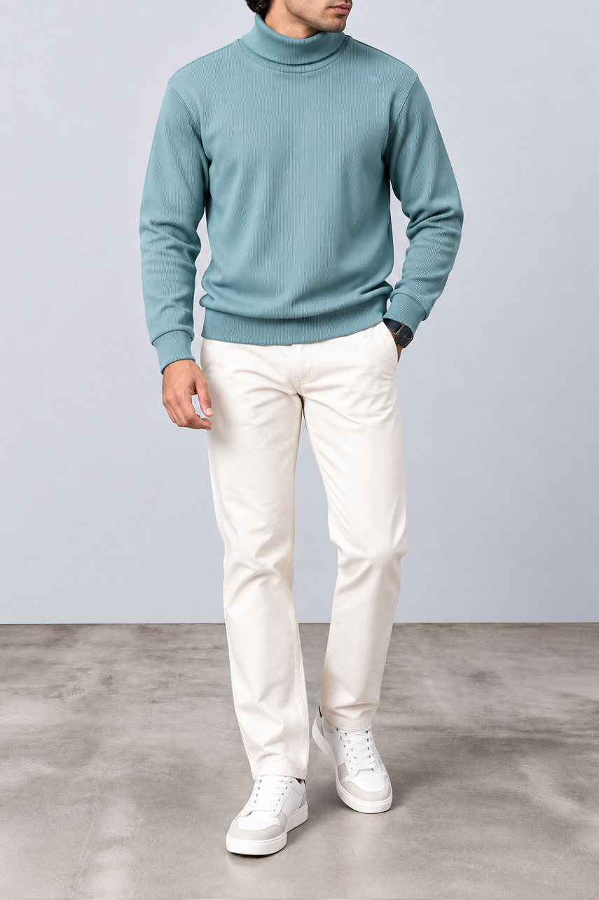 Aqua Ribbed Turtle-Neck