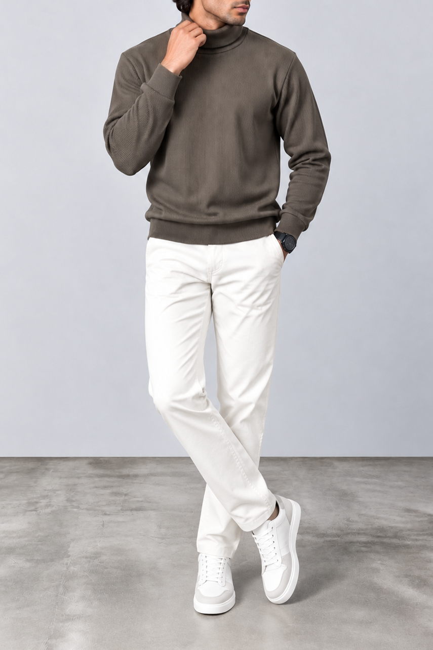Mocha Ribbed Turtle-Neck