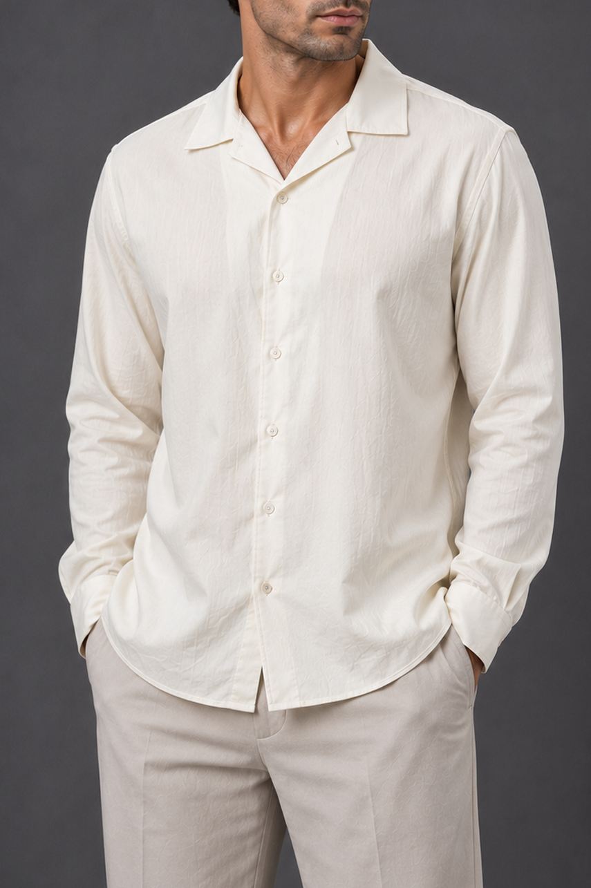 Textured Ivory Cuban Shirt