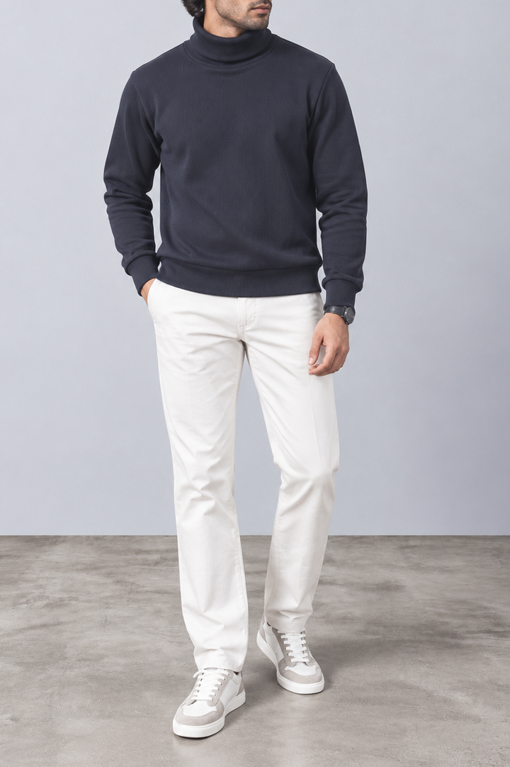 NAVY Ribbed Turtle-Neck