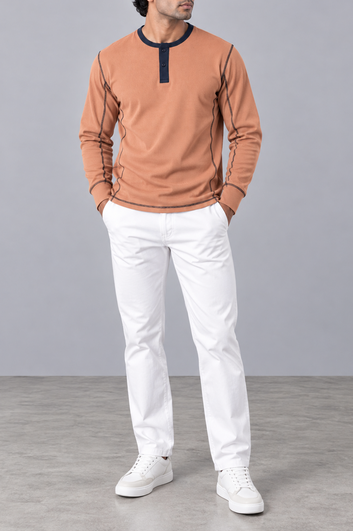 Contrast Raglan Rib Henley
