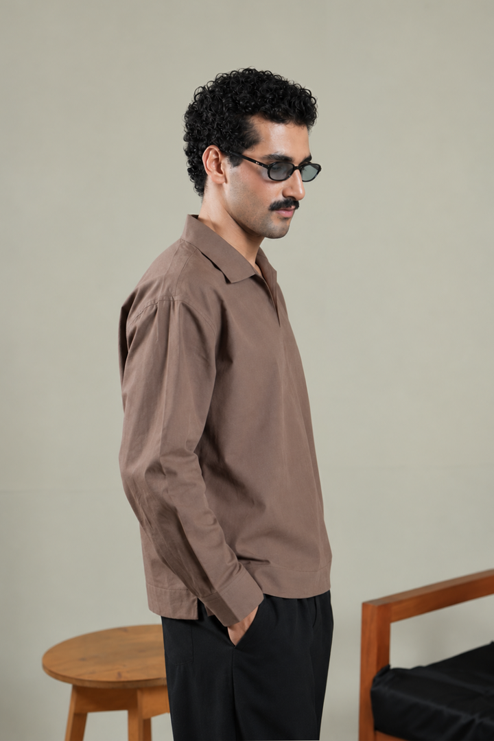 Mocha Notch-Collar Shirt