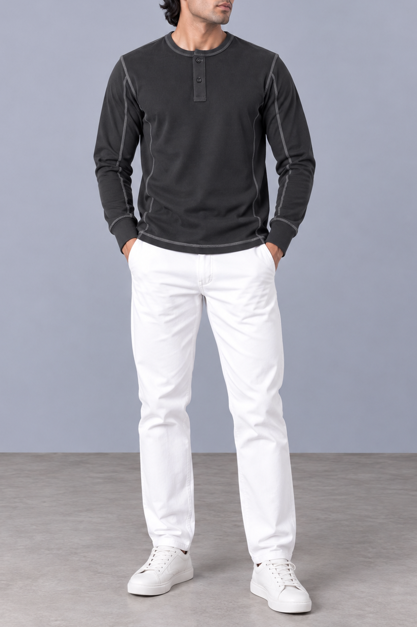 Contrast Stitch Rib Henley