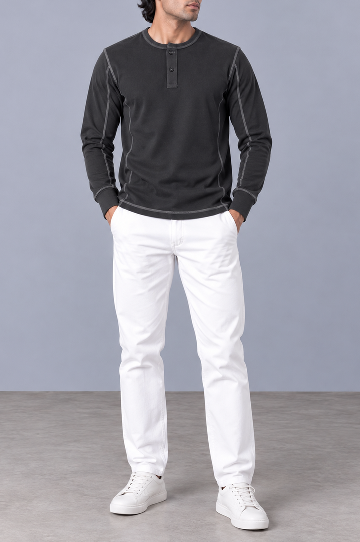 Contrast Stitch Rib Henley