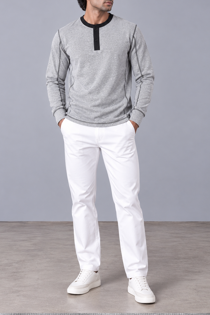 Contrast Stitch Rib Henley