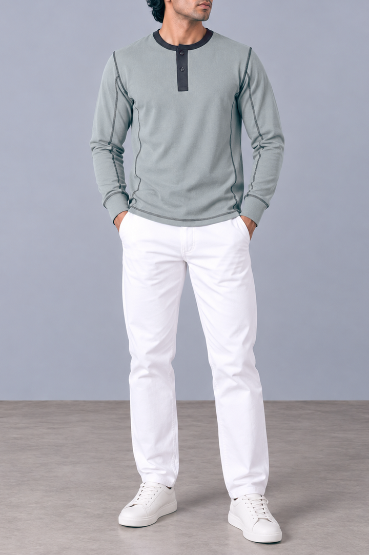 Contrast Stitch Rib Henley