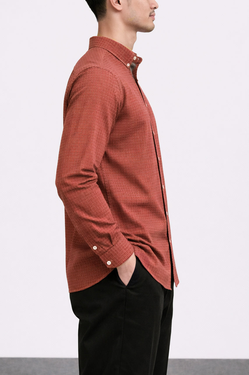 Button Down Small Check Shirt 002792-RED