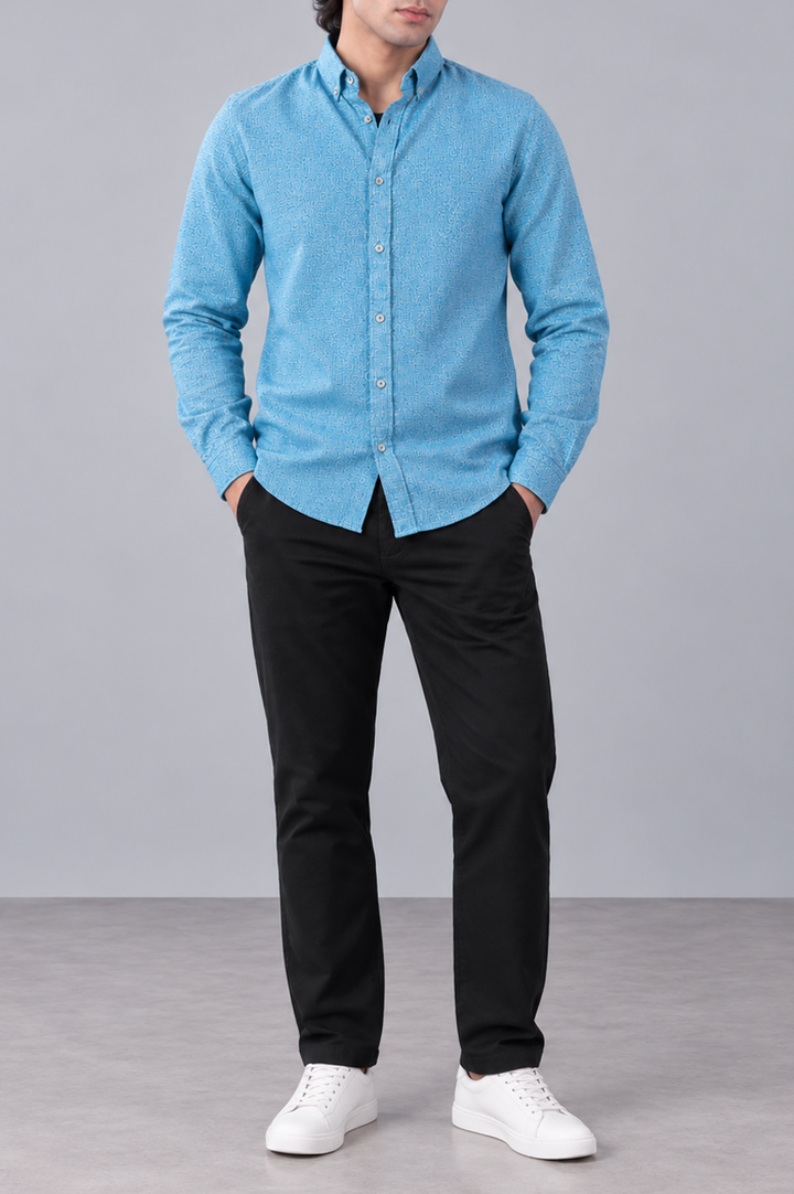 Sky Blue Melange Flannel Shirt