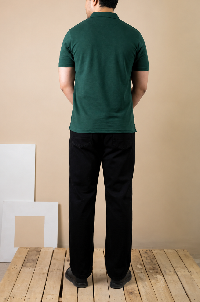 Green Forest Regular Zip Polo