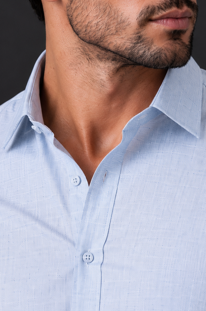 Ice Blue Textured Semi Formal Shirt