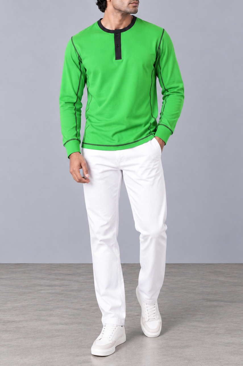 Contrast Stitch Rib Henley