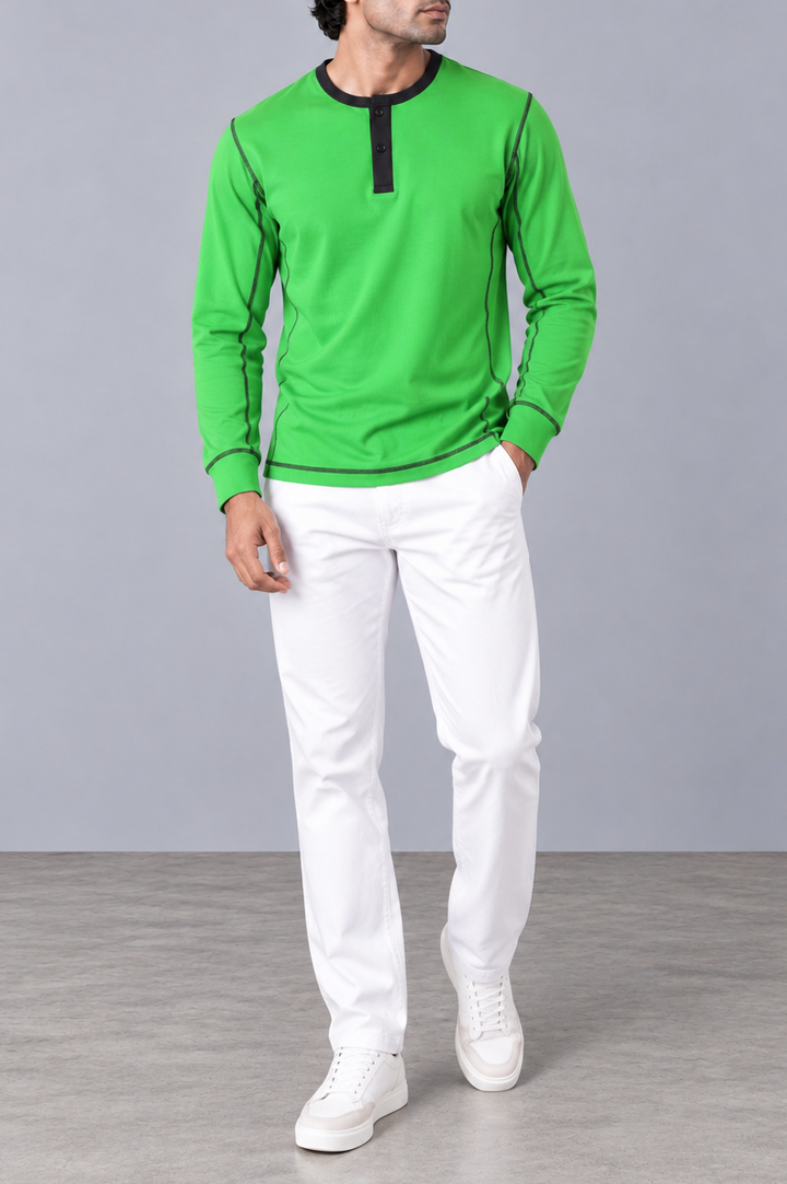 Contrast Stitch Rib Henley