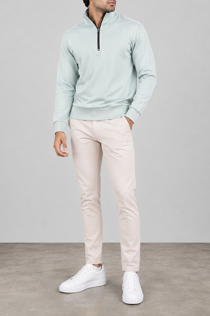 Ribbed Ice Blue Mock Neck