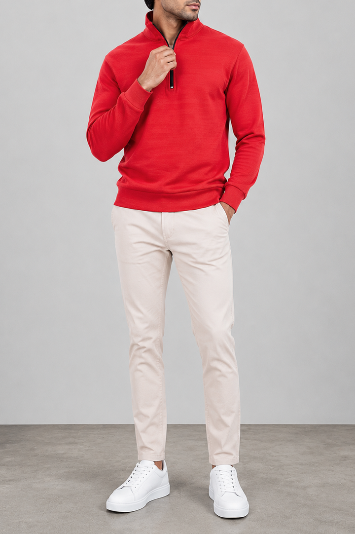 Ribbed Red Mock Neck