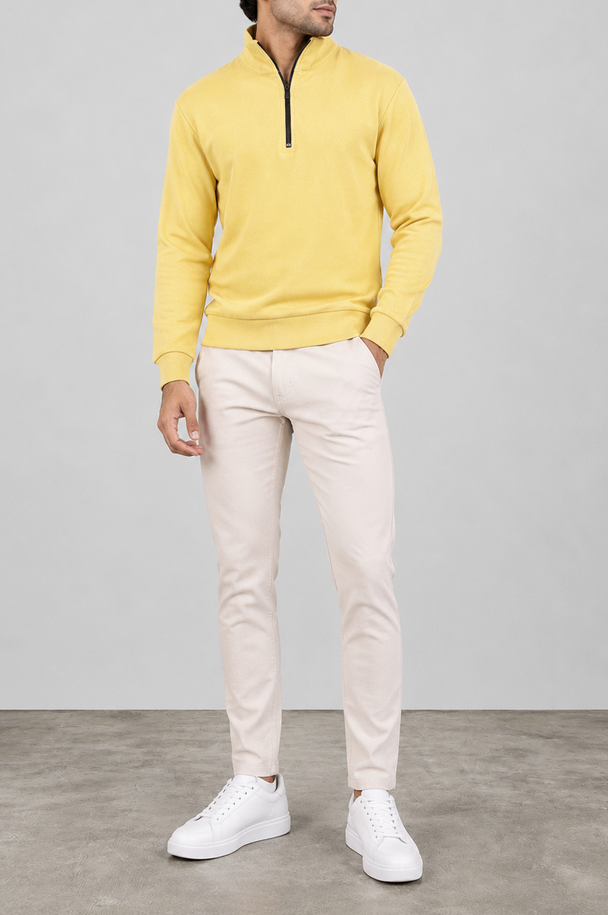Ribbed Half-Zip Mock Neck