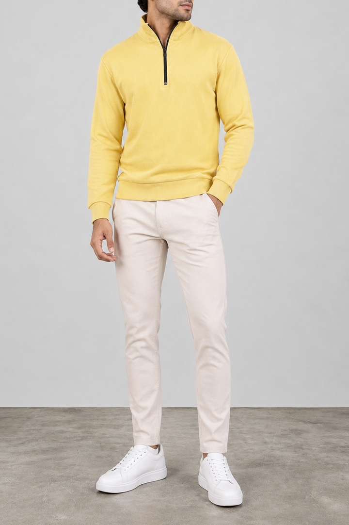 Ribbed Half-Zip Mock Neck