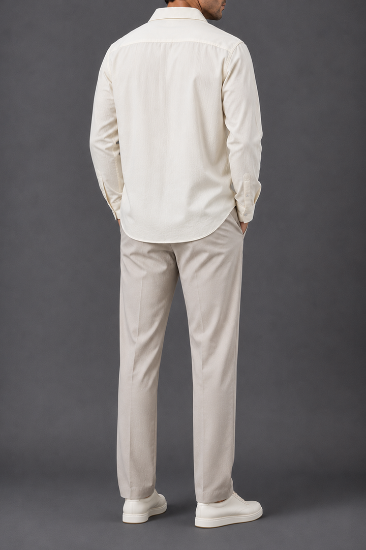 Textured Ivory Cuban Shirt