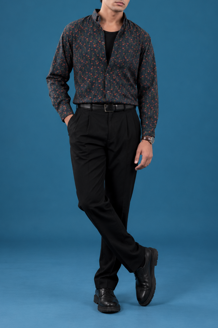 Corduroy Floral Printed Shirt