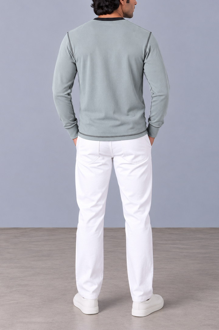 Contrast Stitch Rib Henley