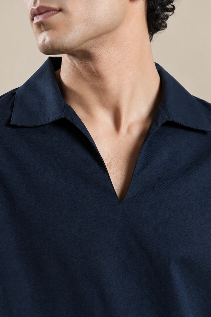 Navy Notch-Collar Shirt