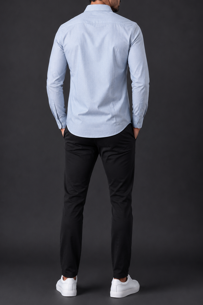 Ice Blue Textured Semi Formal Shirt