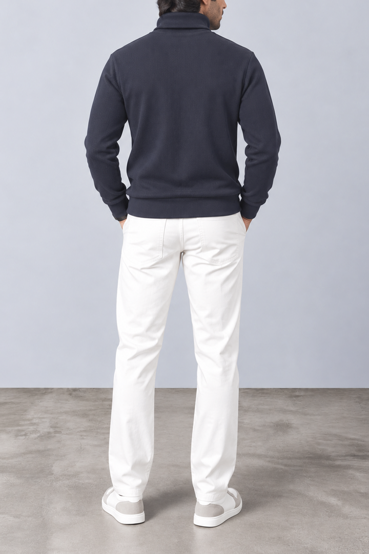 NAVY Ribbed Turtle-Neck