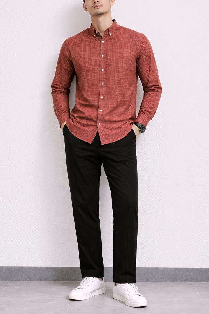 Button Down Small Check Shirt 002792-RED