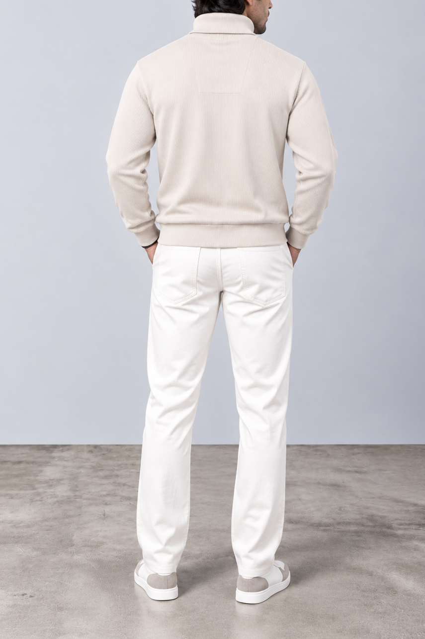 Cream Ribbed Turtle-Neck
