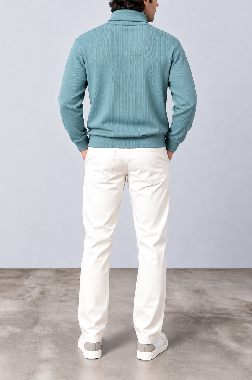 Aqua Ribbed Turtle-Neck