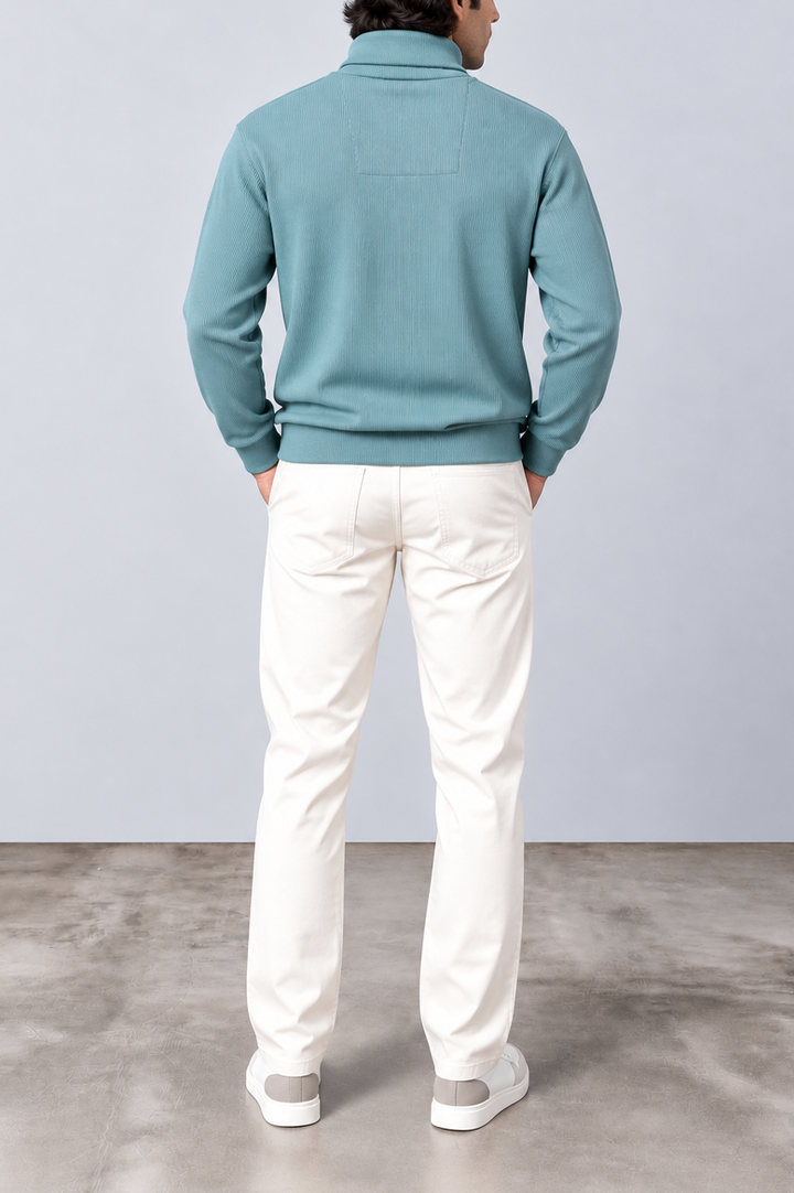 Aqua Ribbed Turtle-Neck