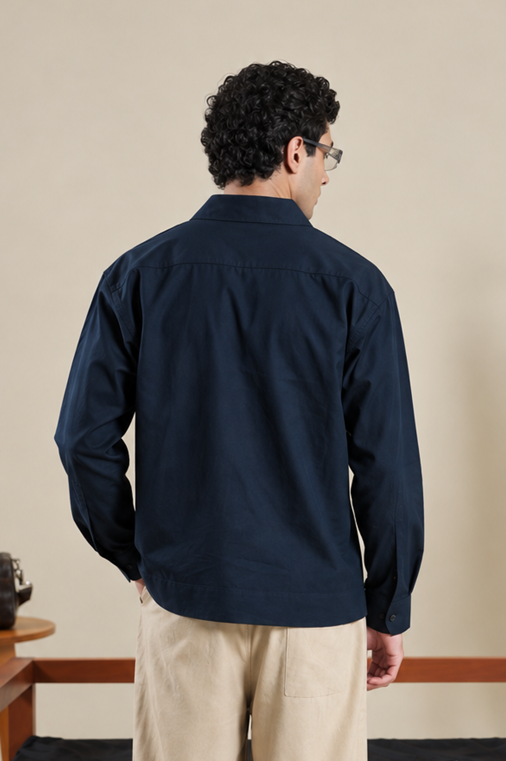 Navy Notch-Collar Shirt