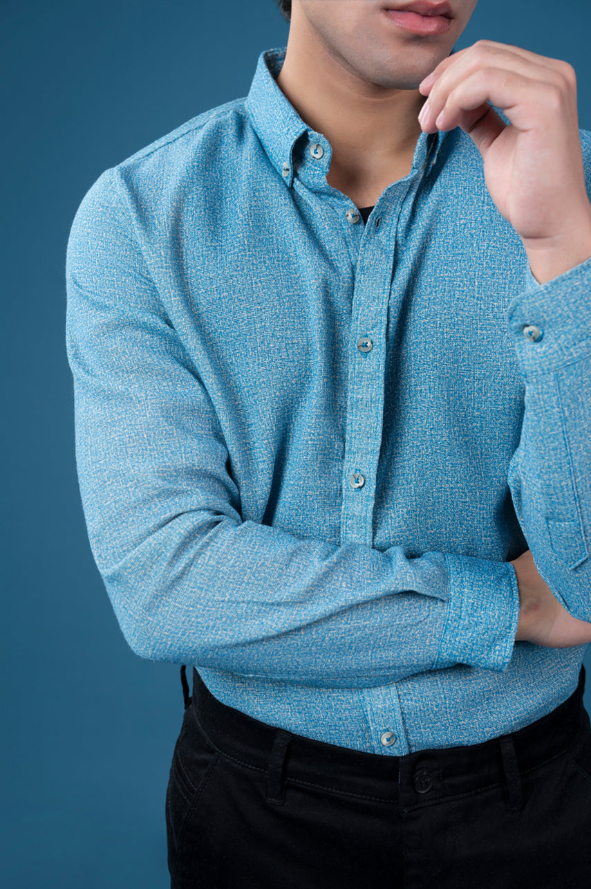 Sky Blue Melange Flannel Shirt