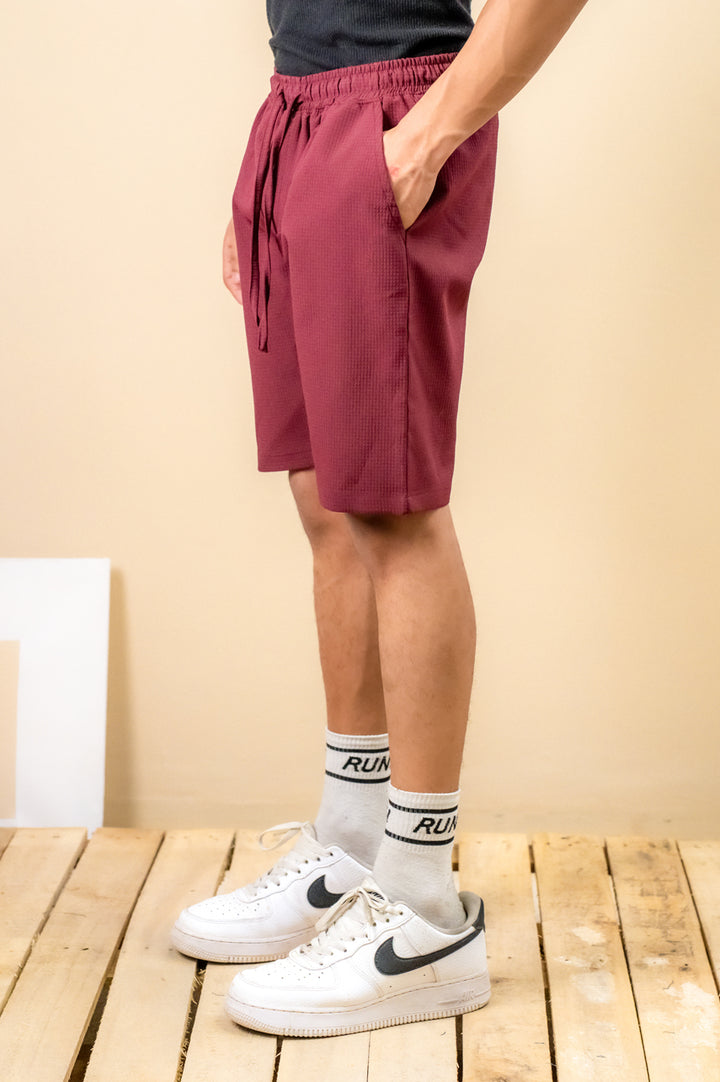 Burgundy Textured Shorts